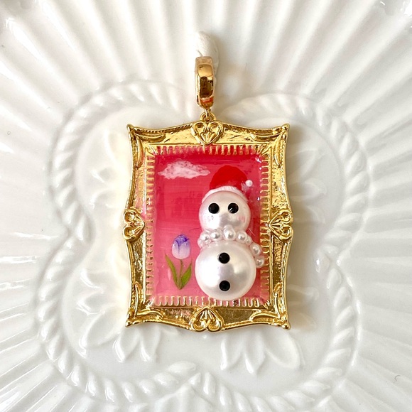 Hand Crafted Jewelry - P4-Handmade Freshwater Pearl Snowman Detachable Pendant